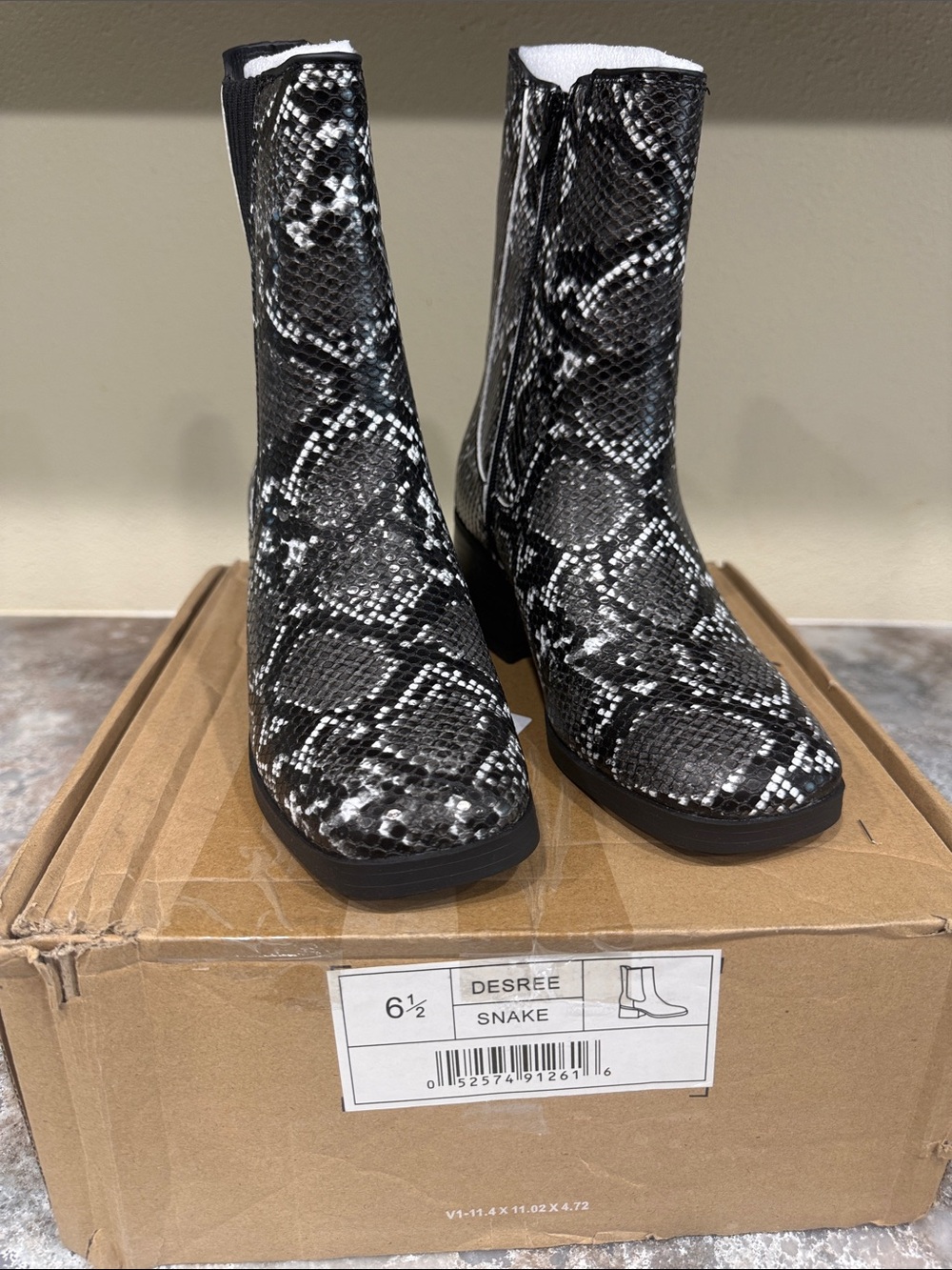 Journee Collection Black & White Snake-Print Ankle Booties